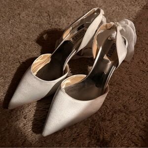 Badgley Mischka Women's Blaze Satin Ankle-Wrap Halter Pumps White